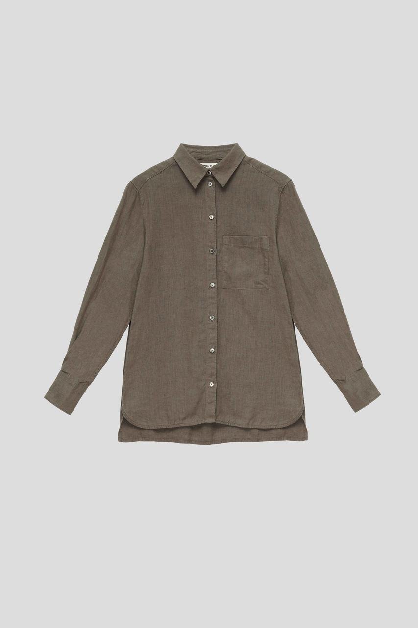 Сорочка жіноча Linen Plus 100% льон закриті шви ґудзики з натуральної мушлі XL Коричневий