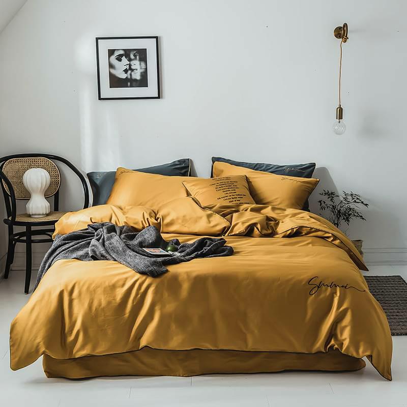 Комплект постільної білизни з кантом євро 2 довговолокниста бавовна Гірчичний - фото 2 Комплект постільної білизни з кантом євро 2 довговолокниста бавовна Гірчичний - фото 2