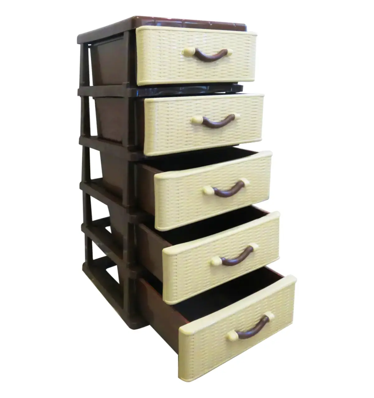 Комод пластиковый 5 ящиков 43х34х76 см Бежево-коричневый (29439055) - фото 2 Комод пластиковый 5 ящиков 43х34х76 см Бежево-коричневый (29439055) - фото 2