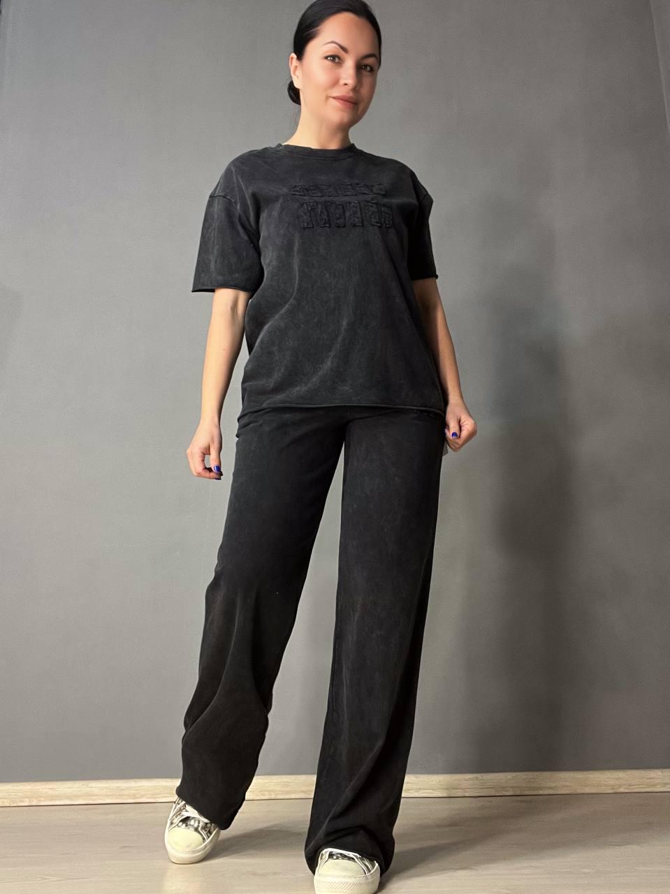 Костюм женский YUJIE YISHANG 7401 футболка с брюками тай-дай вышивка L Черный (26067007)