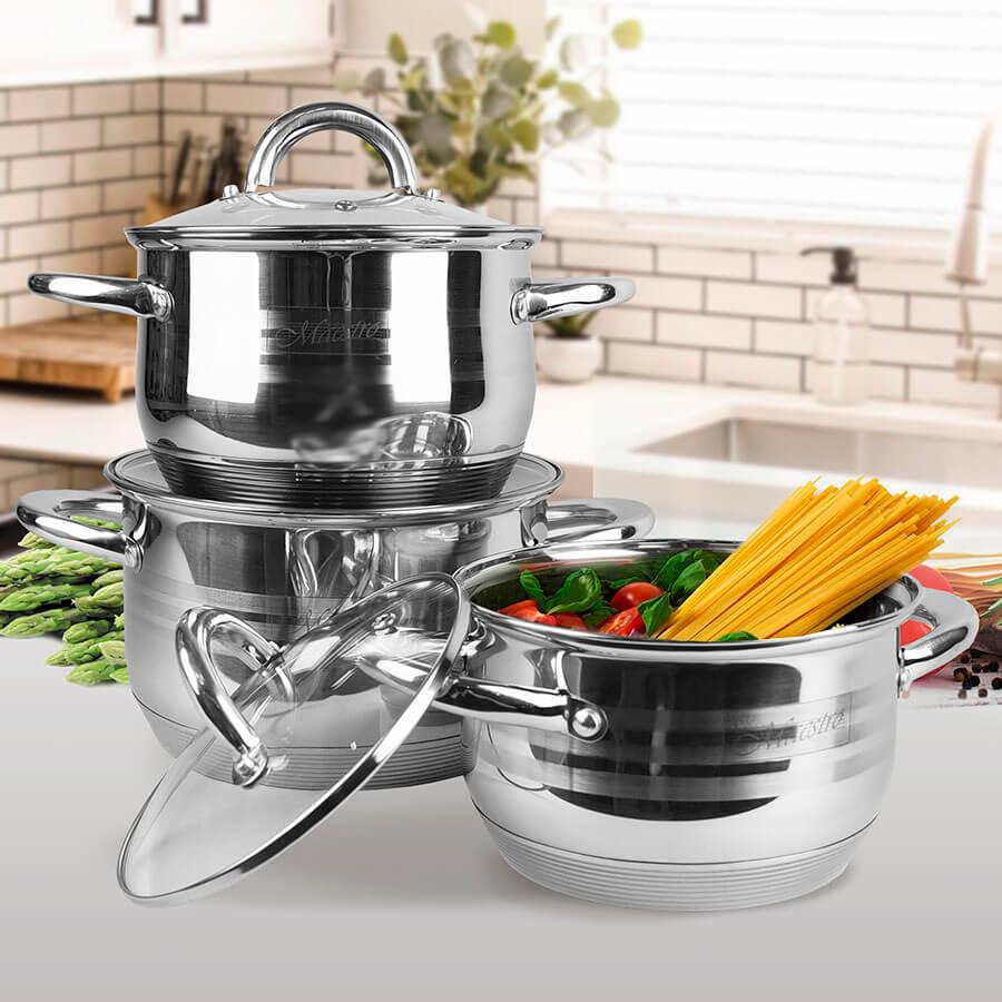 Набір каструль різного розміру з кришками та мірною шкалою 6 шт. (MR-3513-6L) - фото 2 Набір каструль різного розміру з кришками та мірною шкалою 6 шт. (MR-3513-6L) - фото 2