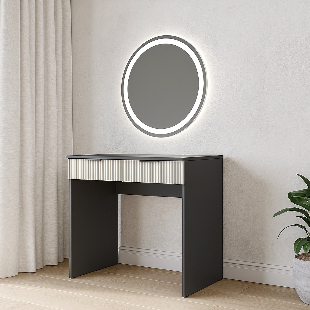 Стіл письмовий СП5 2Я SENAM 780х900х600 мм корпус ДСП Сірий Графіт фасад МДФ фарба RAL9001 Світло-бежевий фрезерерування Плаше Грос