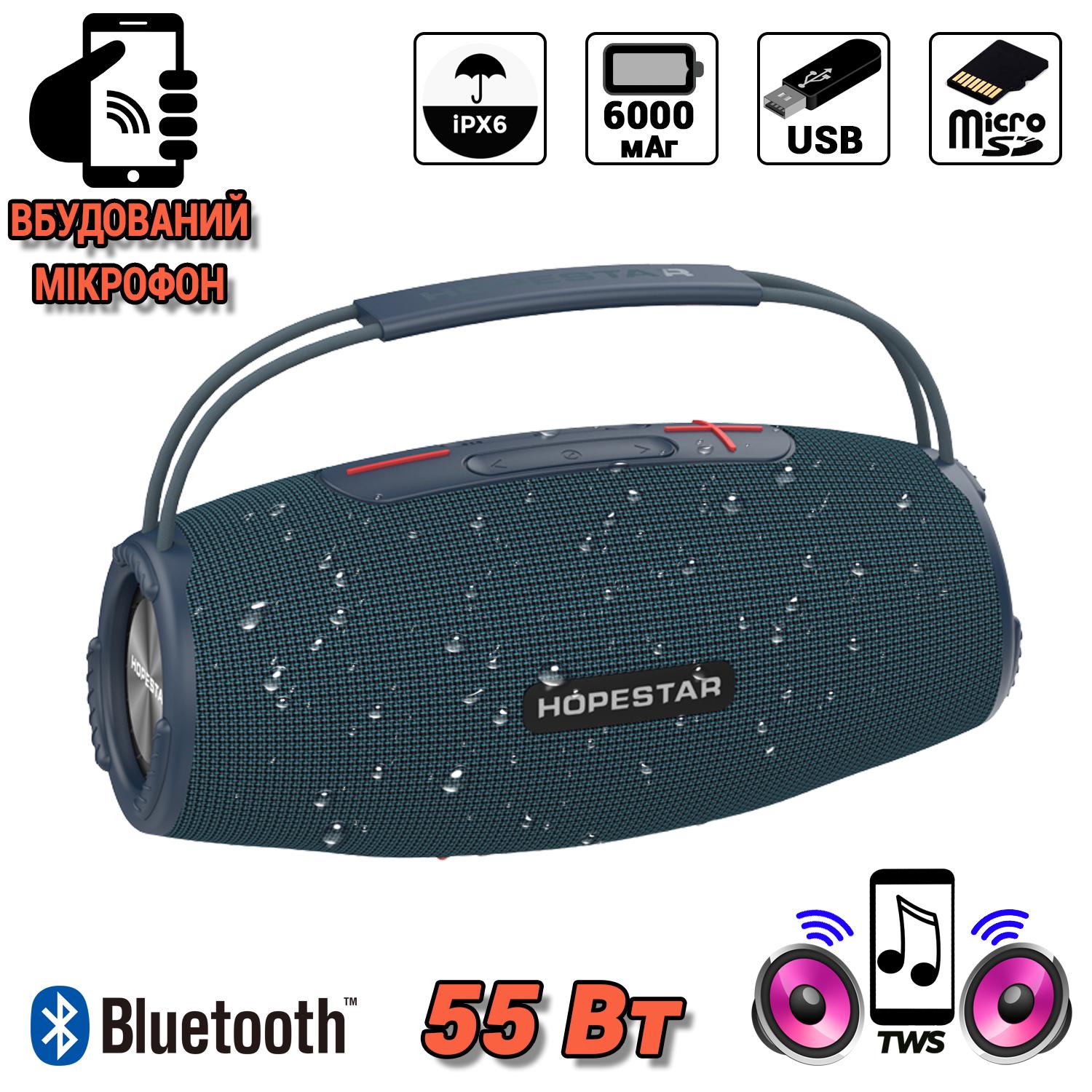 Колонка беспроводная Bluetooth Hopestar H51 влагозащита TWS Blue - фото 2