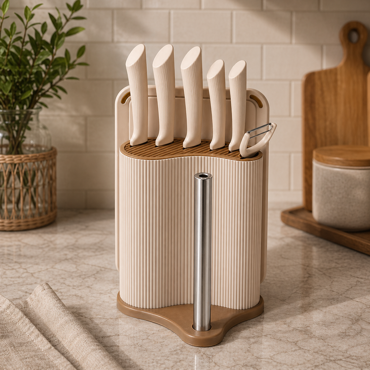 Набор ножей Maestro MR-1413-BEIGE 8 пр. с подставкой доской и держателем для бумажных полотенец (34204717)