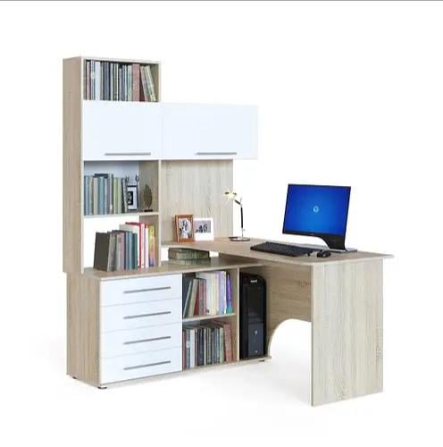 Компьютерный стол угловой с надстройкой с белым фасадом Дуб сонома (1116778)
