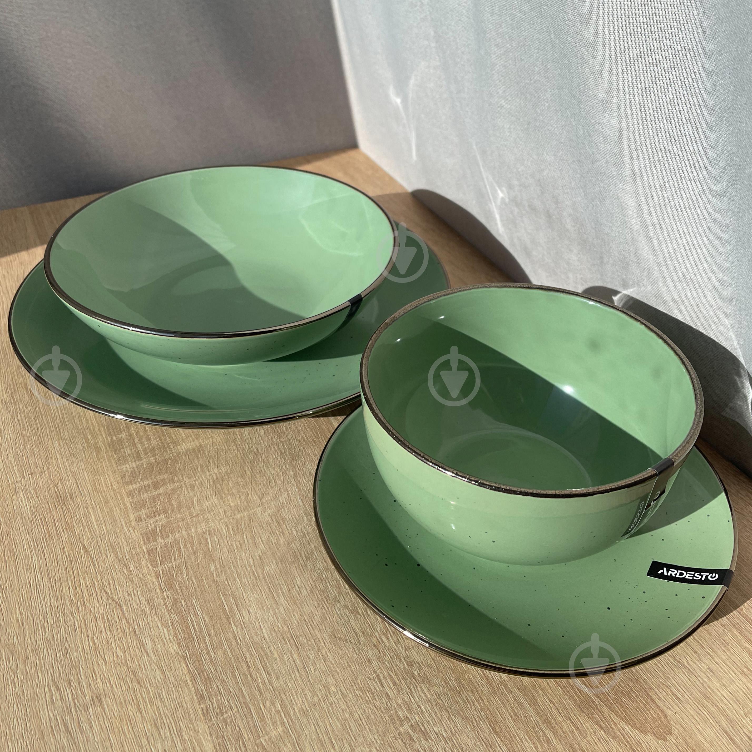 Сервиз столовой посуды Ardesto Bagheria 48 предметов 12 персон персон каменная керамика Зеленый - фото 2