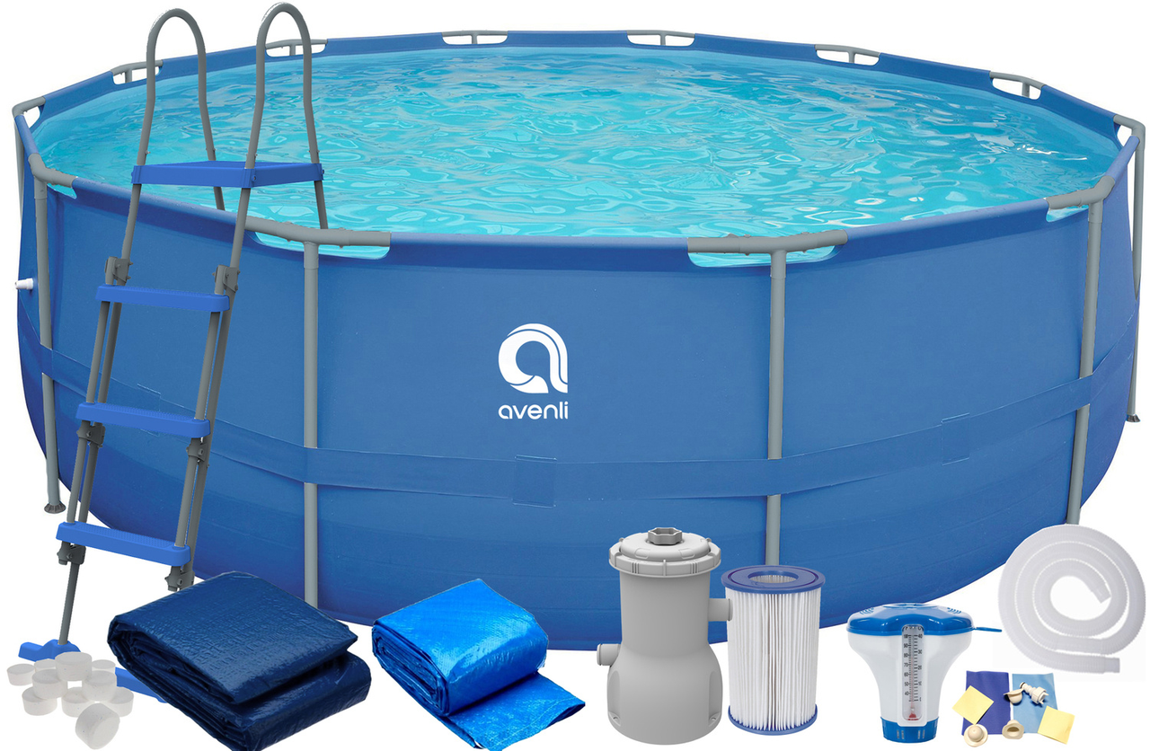 Бассейн круглый каркасный Avenli 18в1 для взрослых и детей 450х122 см Синий (В0024)