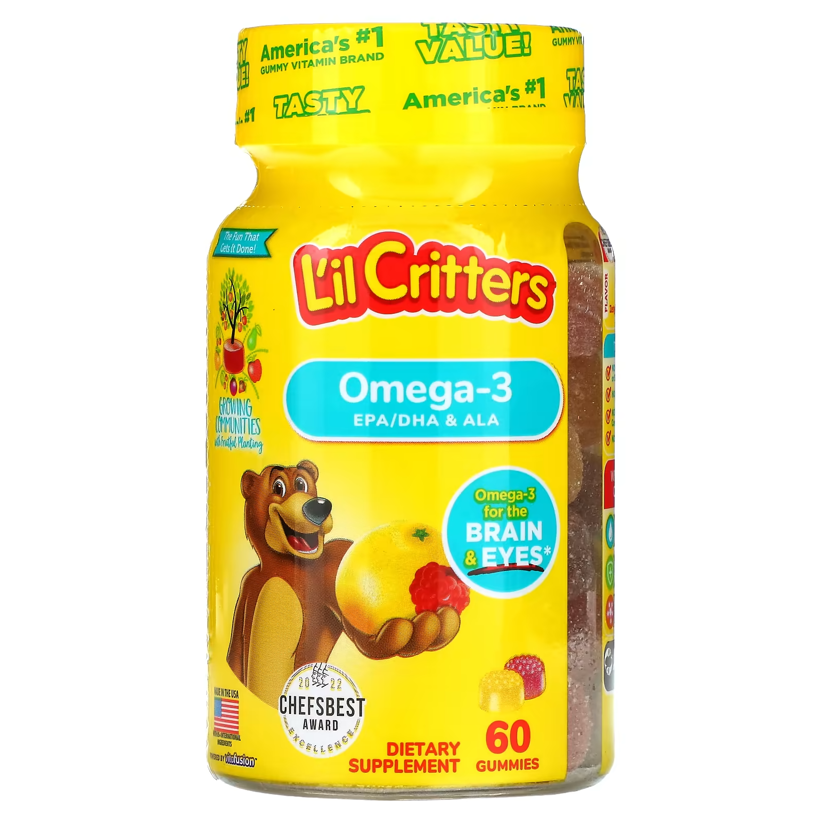 Жирные кислоты L'il Critters омега 3 со вкусом малинового лимонада 60 жевательных мармеладок (LIL-01426)
