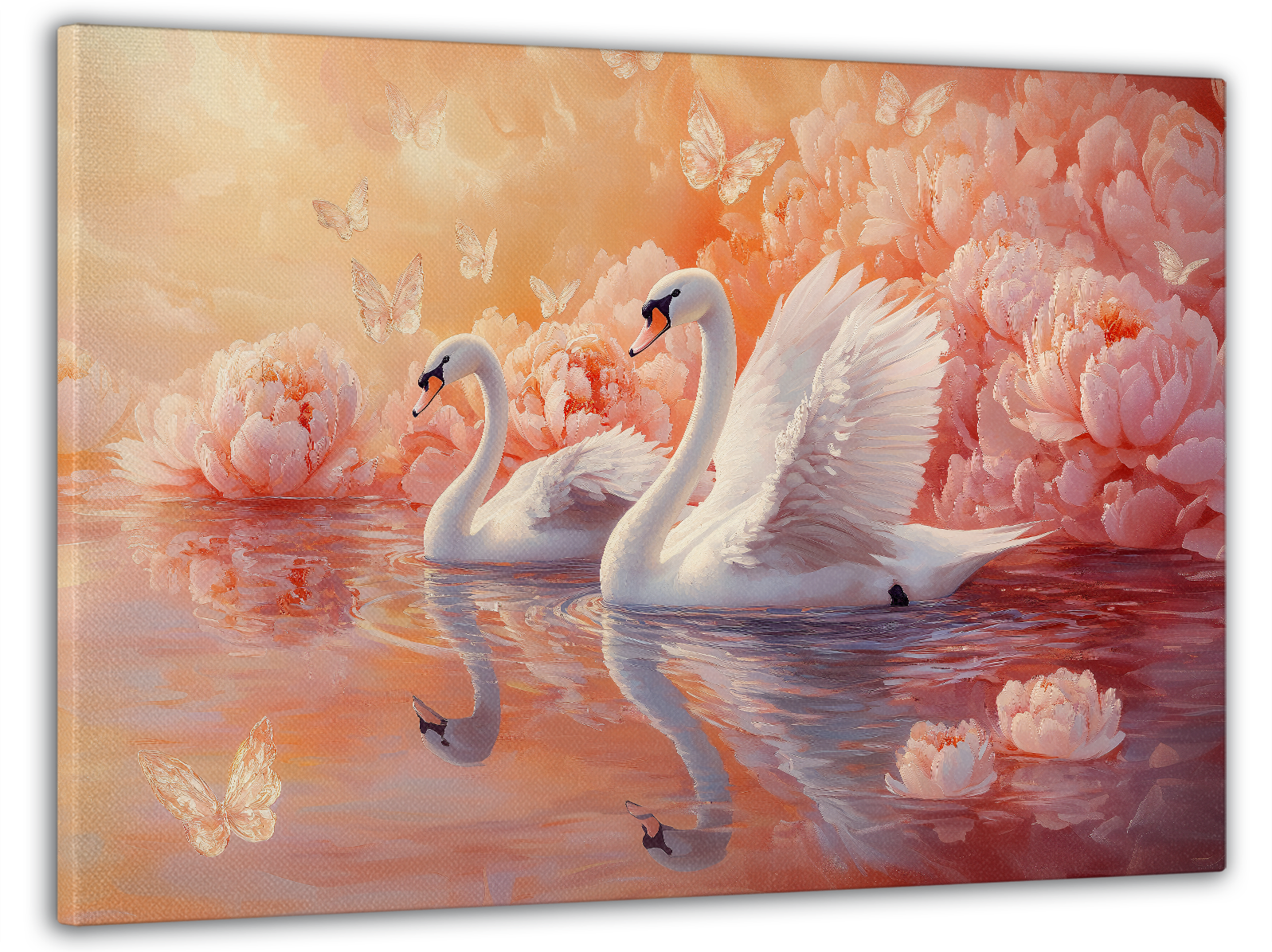 Картина на полотні Mako лебеді на фоні піонів 60x100 см (MK10613)