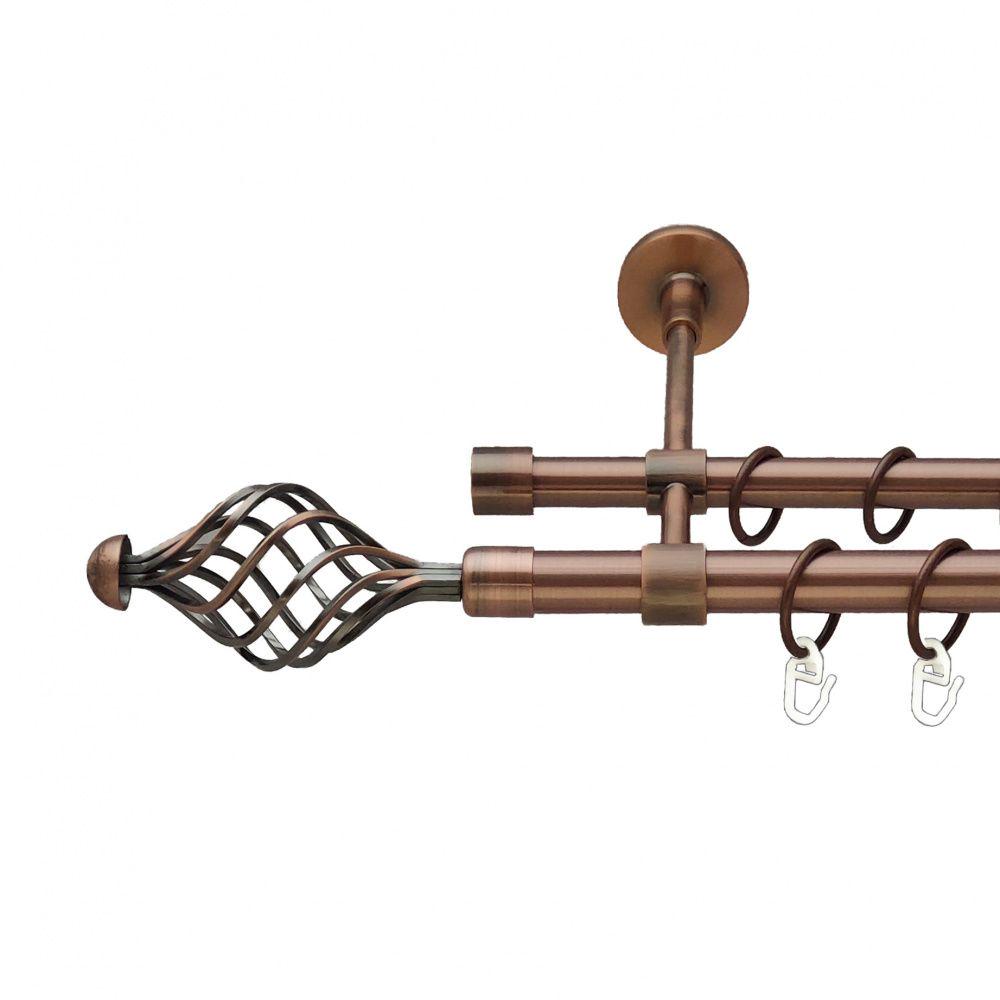 Карниз металлический Orvit Арезо двухрядный закрытый/гладкая труба/кольцо металлическое Медь 19/16 мм 240 см (00-00011930)