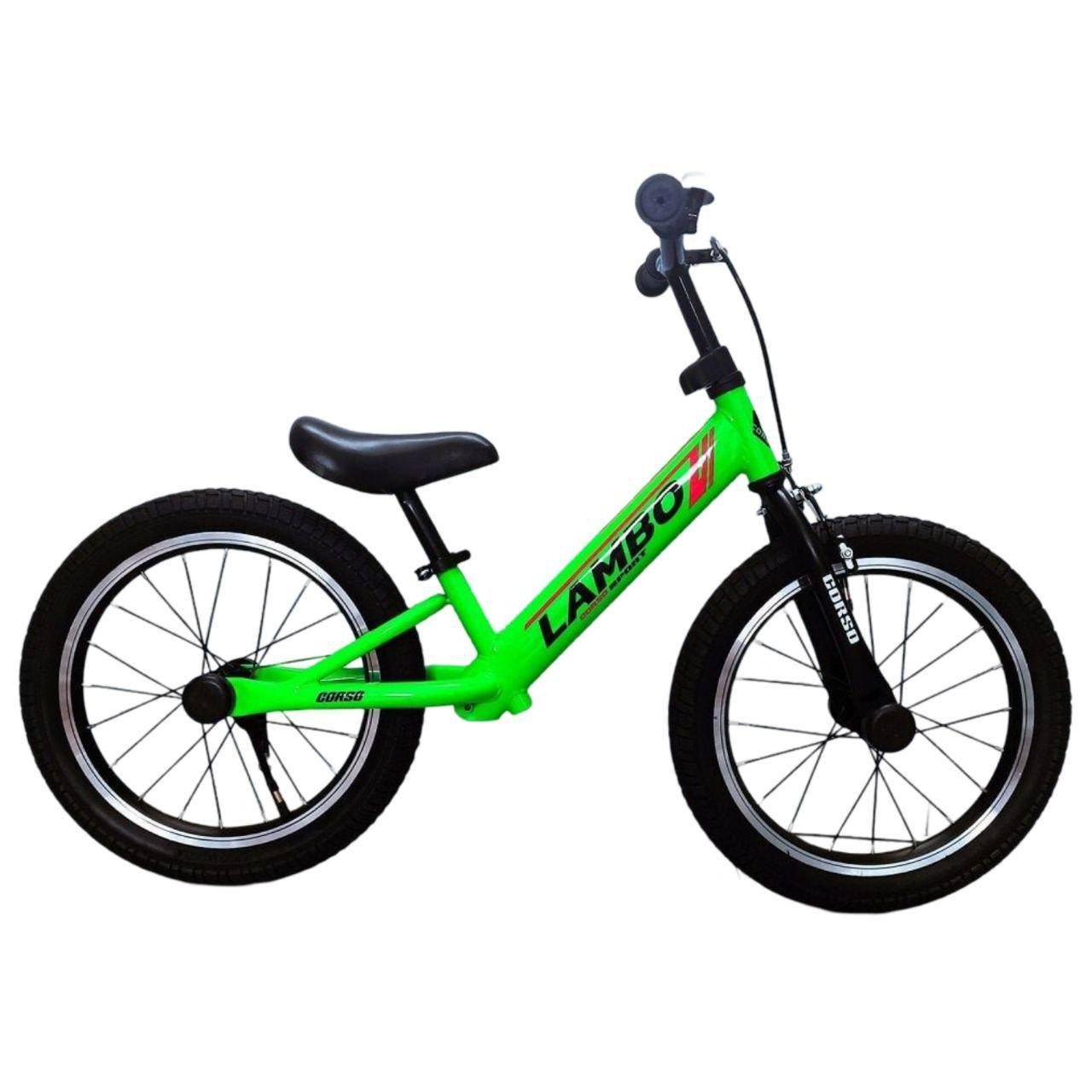 Велобег Corso Lambo стальная рама надувные колеса 16" подножка/звоночек Салатовый (LB-16599)
