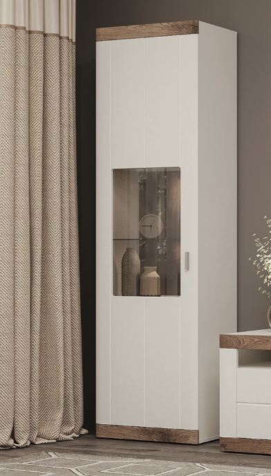 Пенал в гостиную Sokme Санторини 600х374х2060 мм Белый/Дуб викинг (28448170) - фото 1