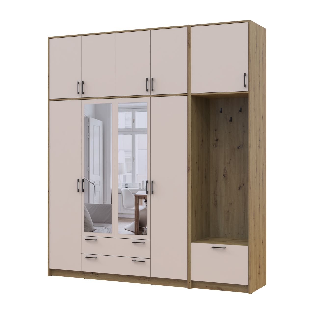 Шафа для одягу Doros Ронді з вішалкою, дзеркалом та високою антресолею 4 ДСП 220х52х260 см Дуб Артізан/Кашемір (42005302) Шафа для одягу Doros Ронді з вішалкою, дзеркалом та високою антресолею 4 ДСП 220х52х260 см Дуб Артізан/Кашемір (42005302)