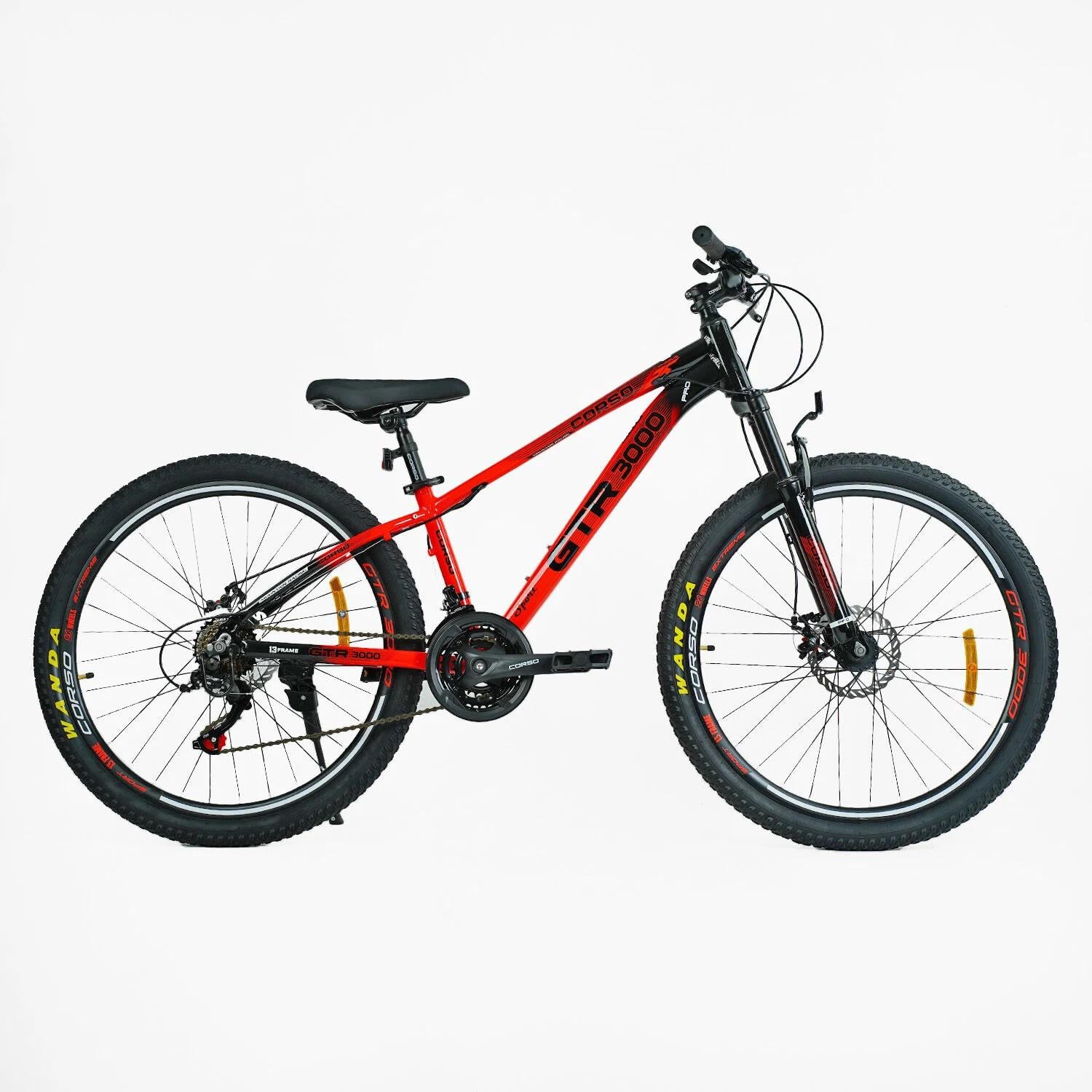 Велосипед спортивный Corso GTR-3000 26" рама алюминиевая 13" оборудование Shimano 21 скорость собран на 75% Red (154199)