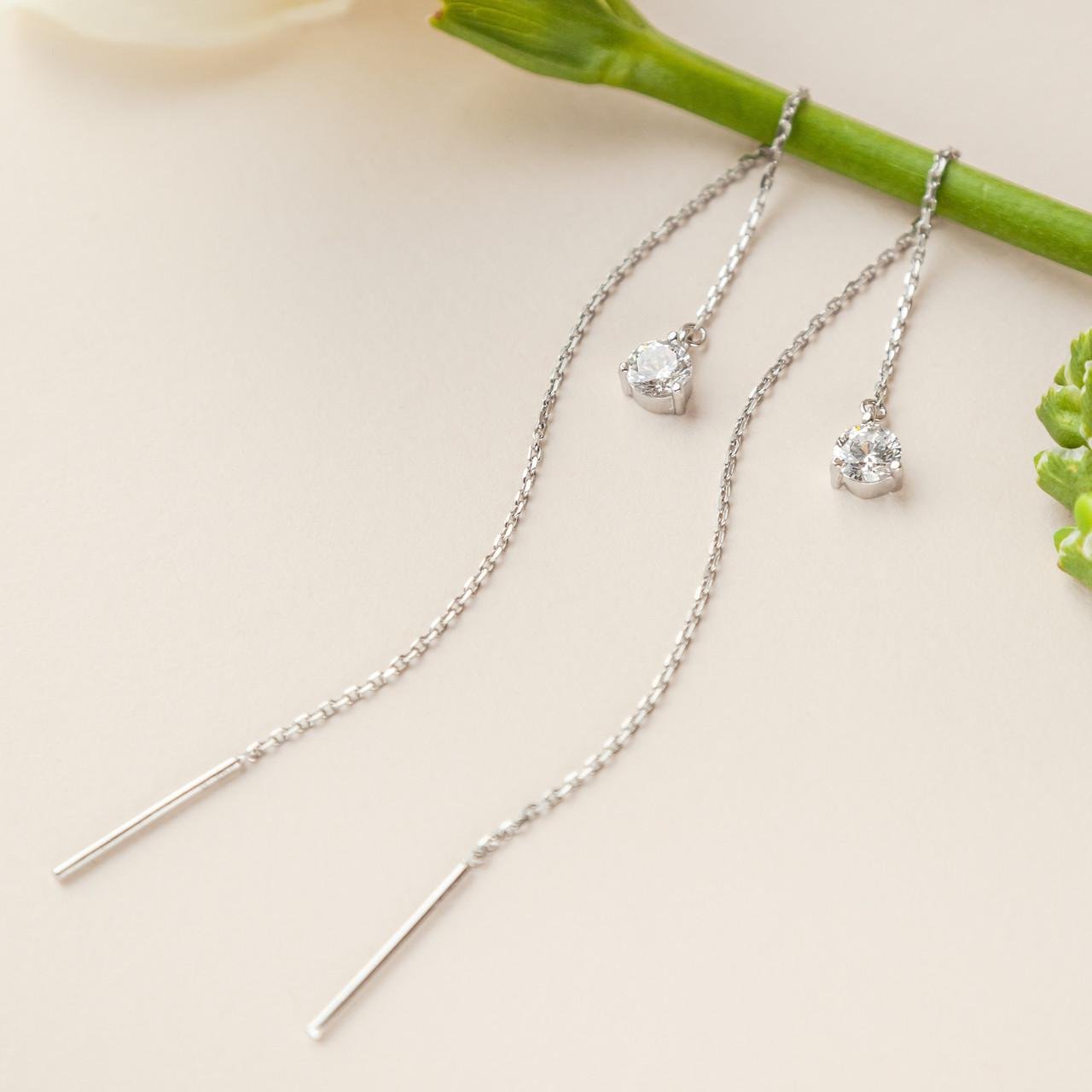 Серебряные серьги-протяжки Мерцающий камешек