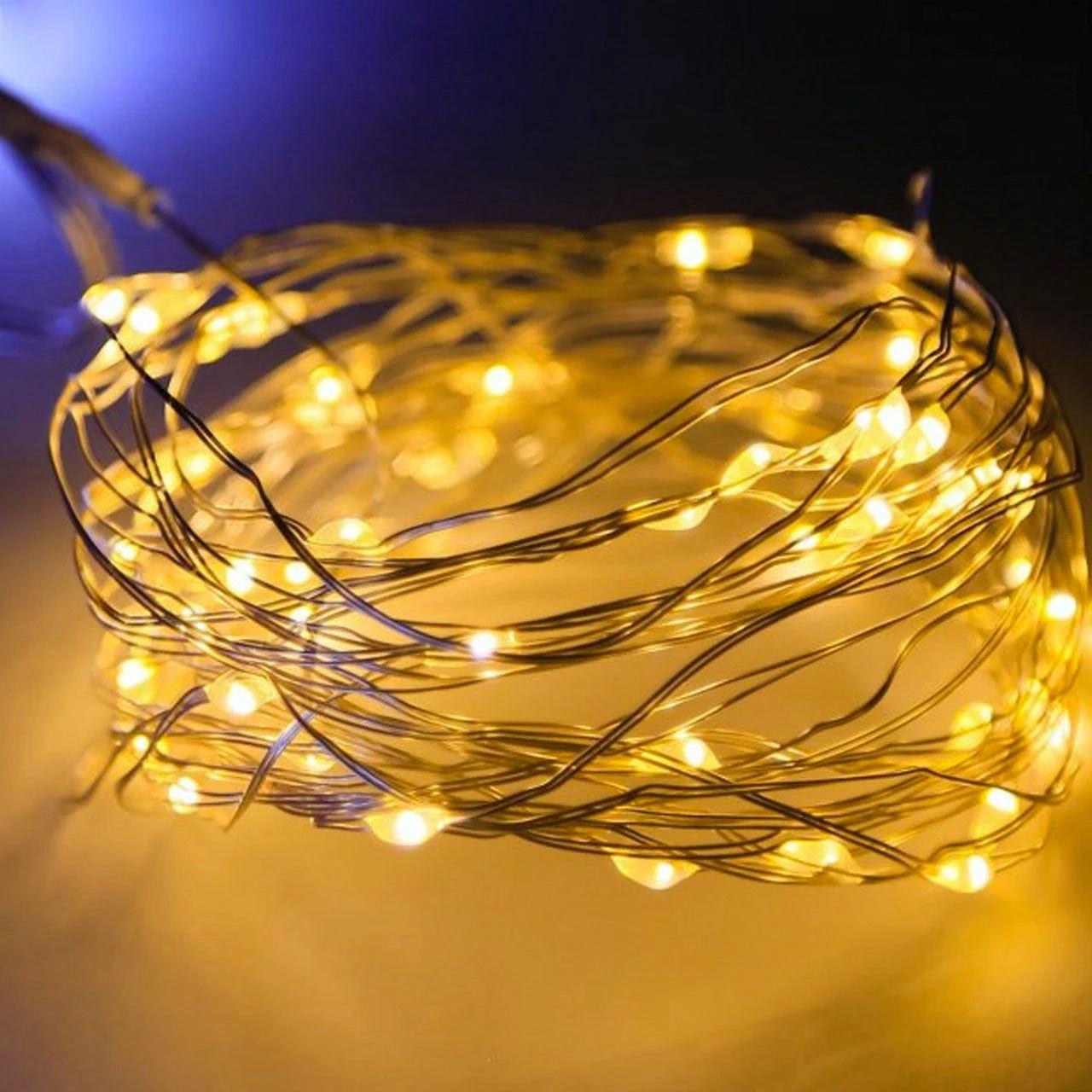 Гірлянда новорічна Роса на батарейках 50LED 5 м тепле біле світло (150-41-Роса 1977-07)