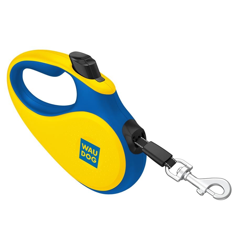 Поводок-рулетка для больших собак WAUDOG R-leash Colors of freedom L до 50 кг 5 м со светоотражающей лентой Желто-синий (48525)