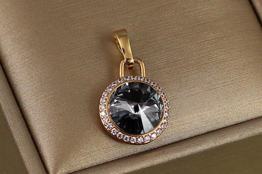 Кулон Xuping Jewelry сваровский черный с фианитами по кругу 1,4 см Золотистый (2559523282)