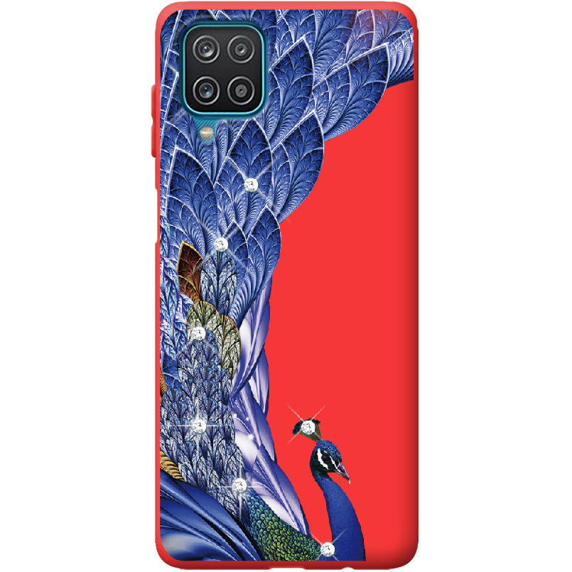 Чехол BoxFace Samsung A125 Galaxy A12 Павлин со стразами Красный силикон (41506-rs7-41673)