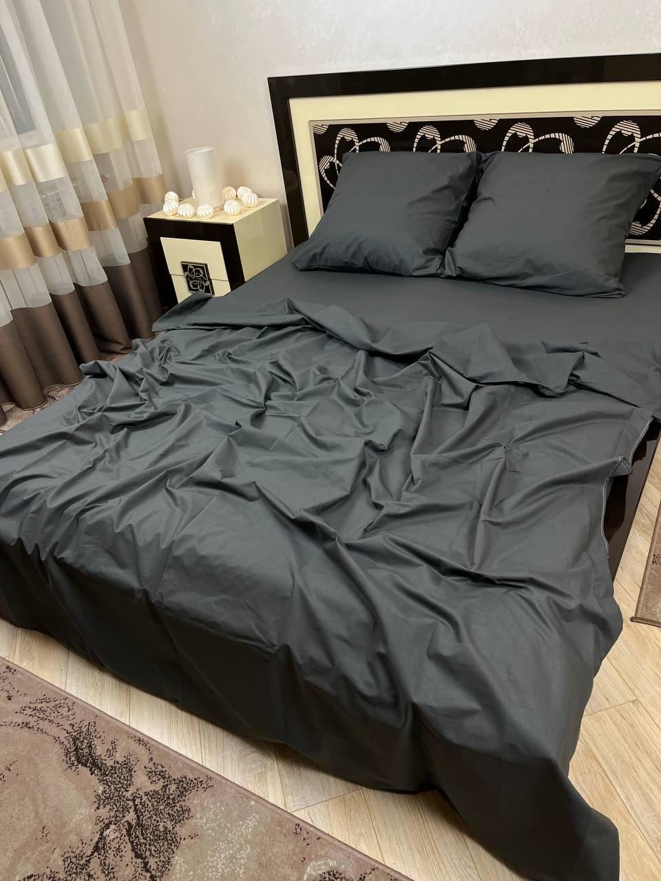Комплект постельного белья Однотонный 180x220 см двуспальный хлопковый 70х70 см Темно-серый