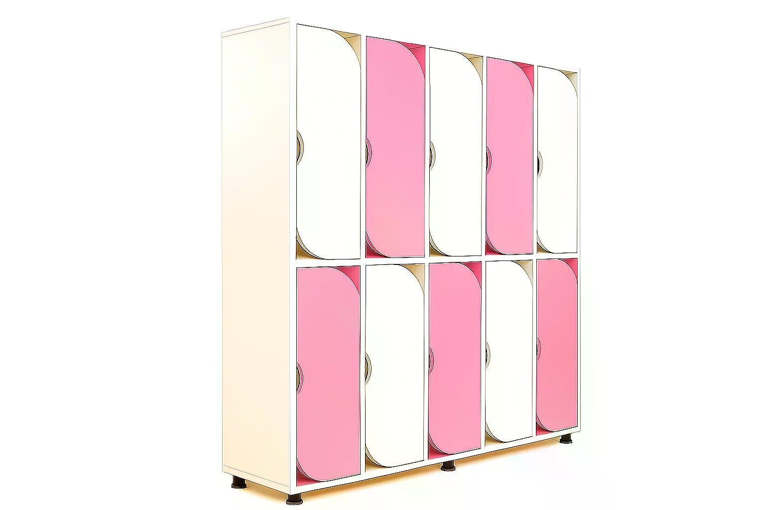 Шкаф для одежды 10-секций DS-54 на металлических регулируемых опорах Розовый/Белый