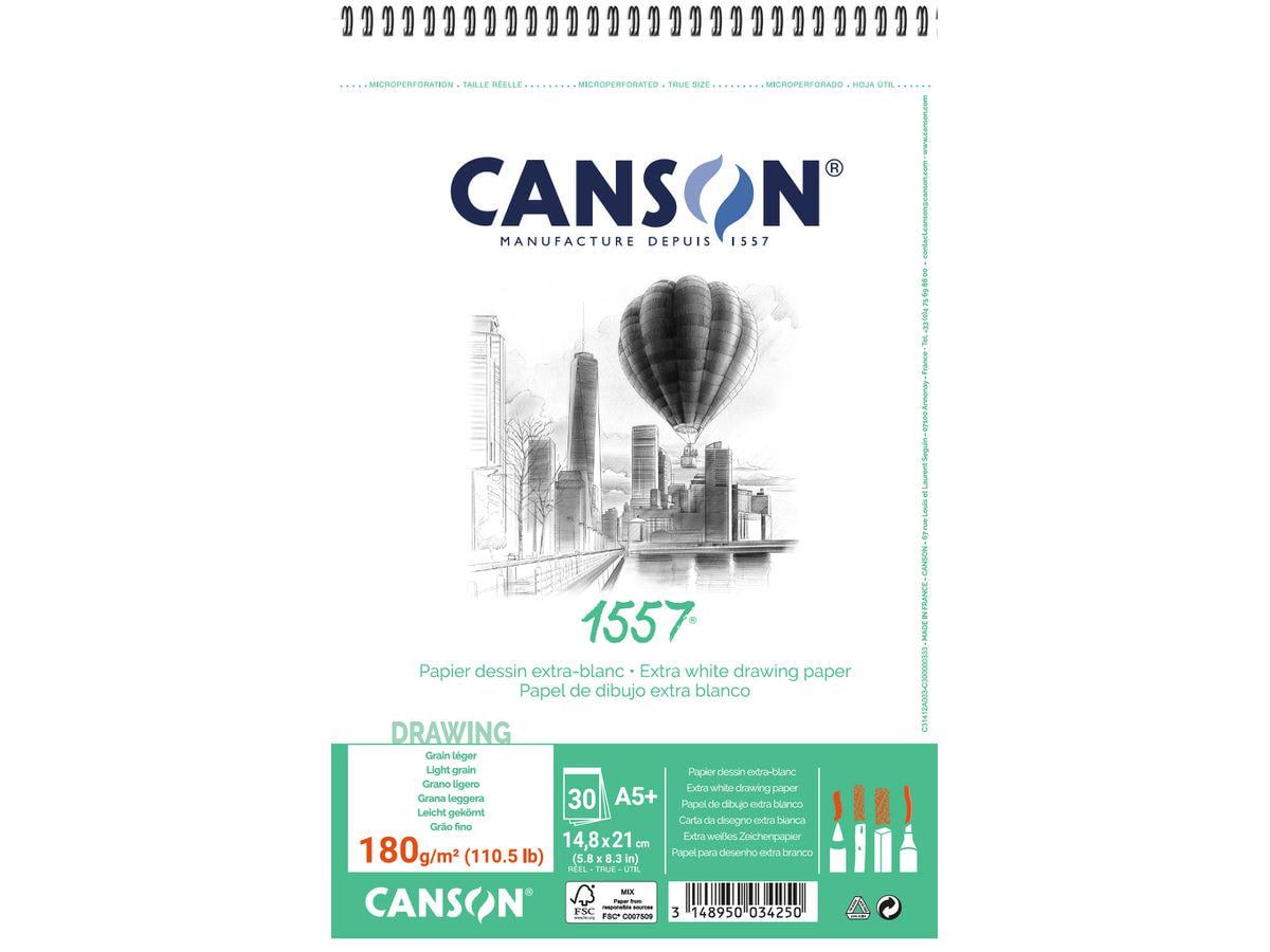 Альбом для графики Canson 1557 на спирале 180 г/кв. м 30 л. А5 Белый (C31412A003) Альбом для графики Canson 1557 на спирале 180 г/кв. м 30 л. А5 Белый (C31412A003)