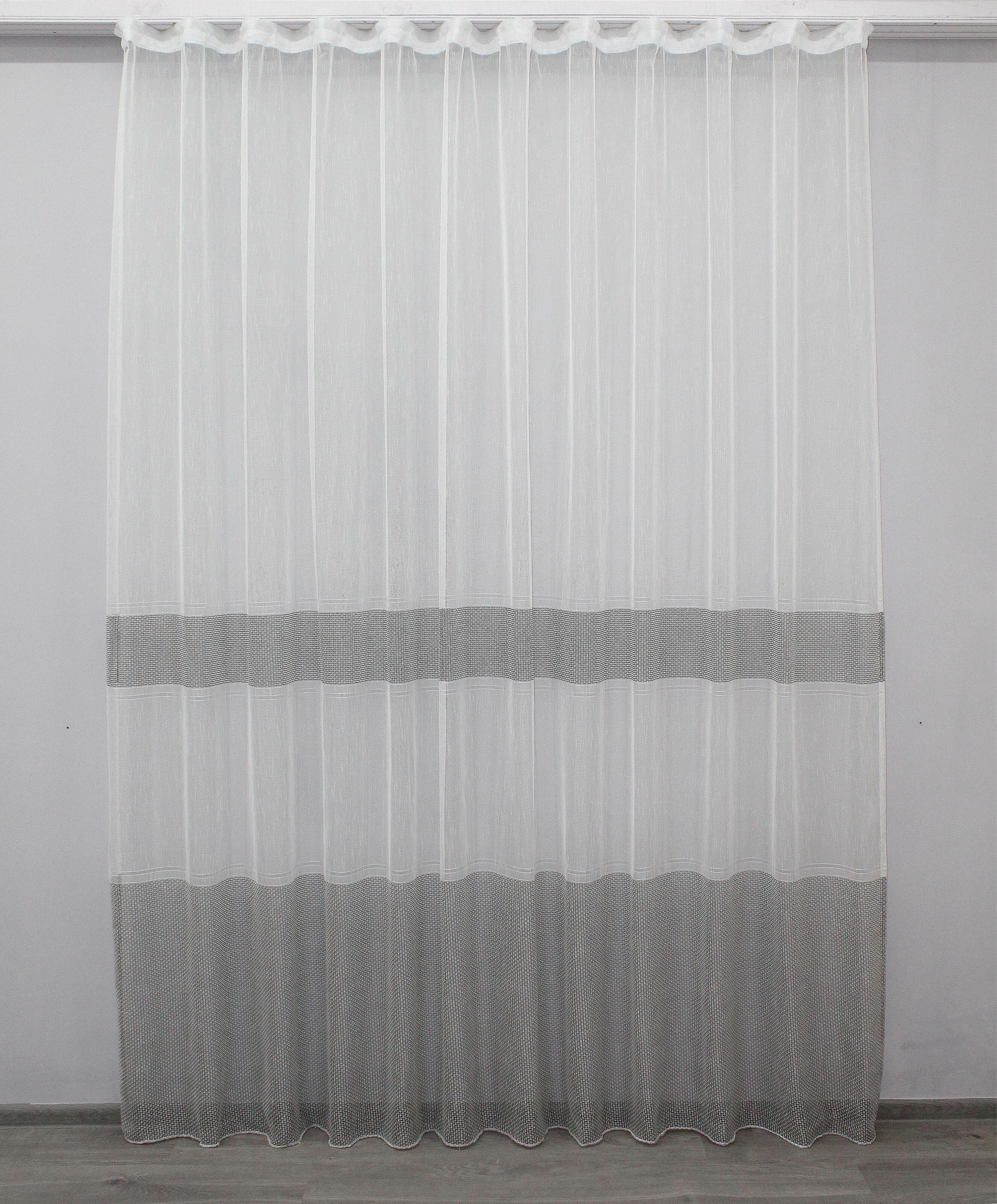 Тюль VR-Textil 1199т льон смужки 300х270 см Білий/Сірий (40-958)