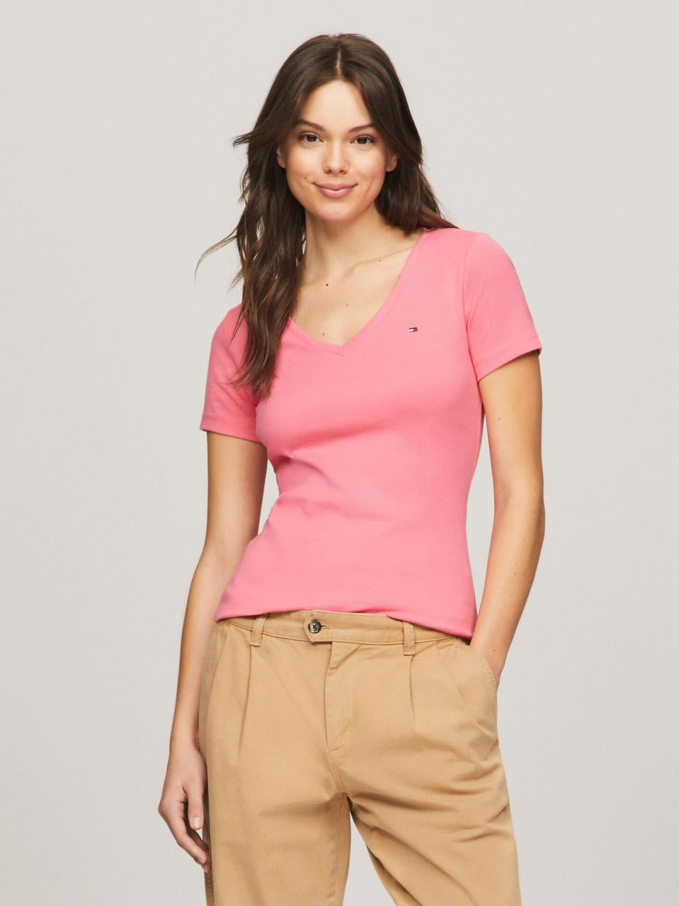 Футболка жіноча Tommy Hilfiger V-Neck Favorite T-Shirt S Рожевий (18664318970)