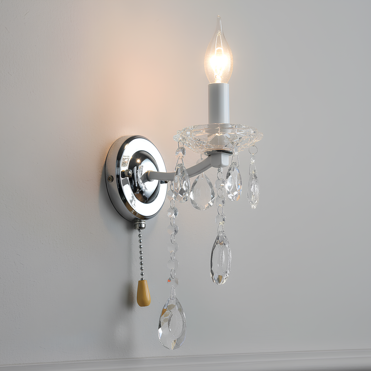 Бра Valeso с хрустальными подвесами под одну лампу Е14 Белый/Хром (A4461/1W)