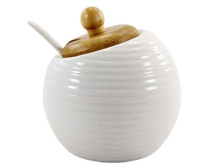 Цукорниця порцелянова Interos з ложкою та дерев'яною кришкою 320 мл (PJ03396)