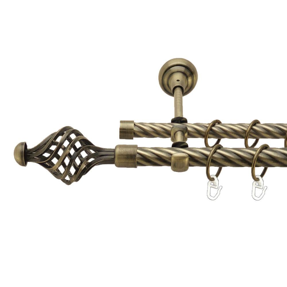 Карниз металевий Orvit Арезо дворядний відкритий/скручена труба/кільце металеве Антик 19/16 мм 240 см (00-00017411)