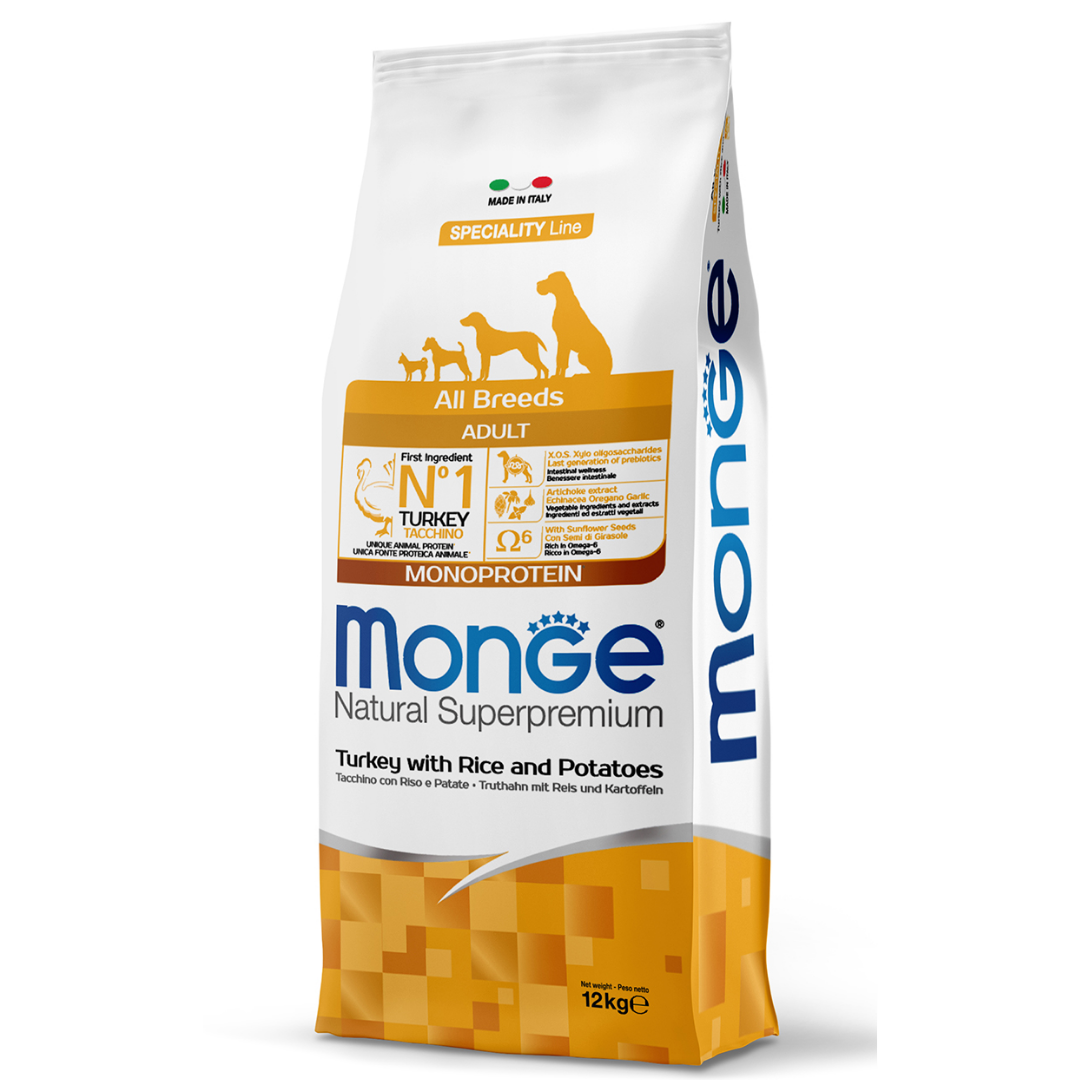 Корм для собак Monge Dog All breeds индейка, рис и картофель 12 кг