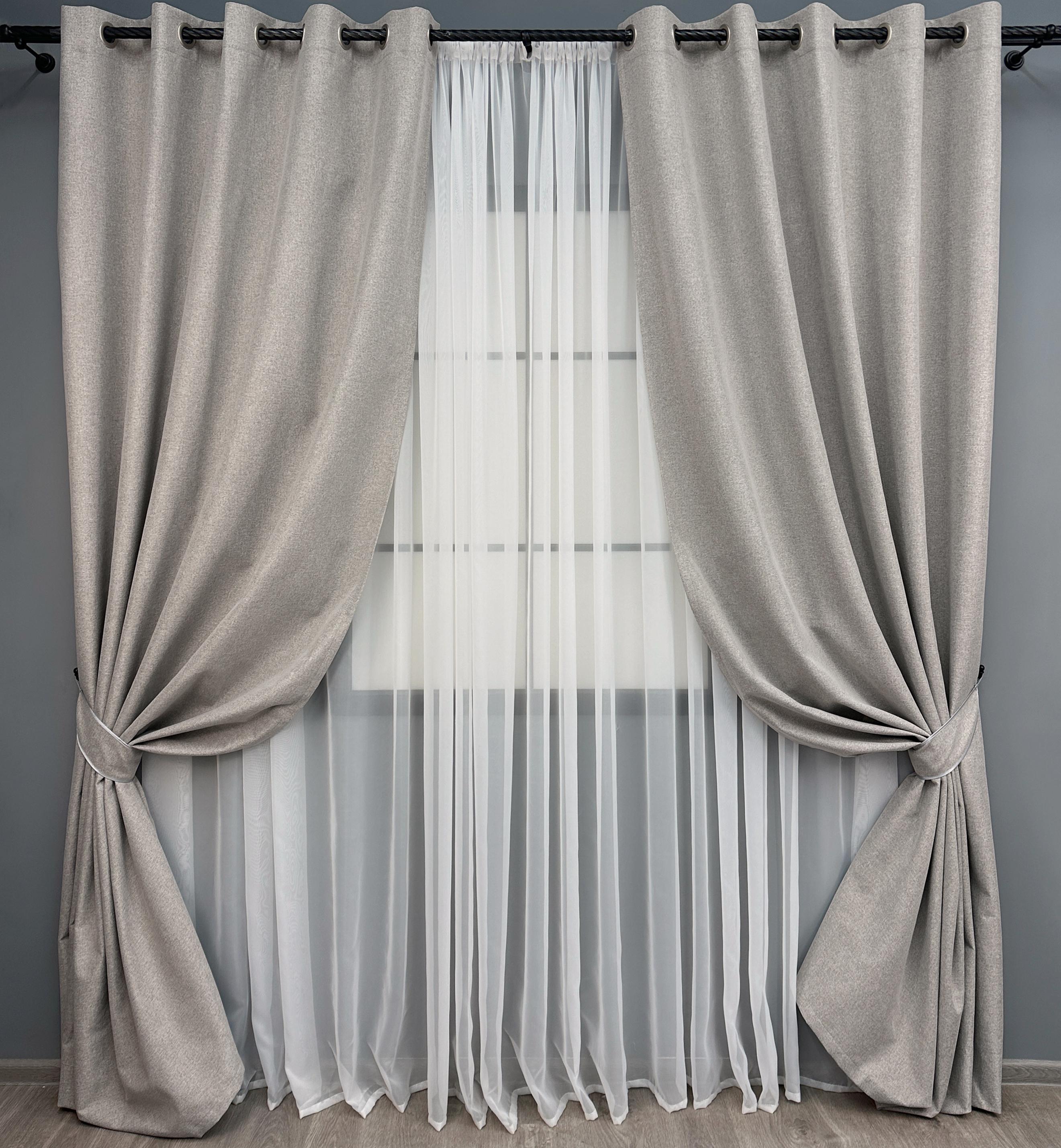 Комплект штор на люверсах VR-Textil Блэкаут двусторонний ASHEN NIGHT № 1847ш 150х270 см 2 шт. Тауп (37-0288)