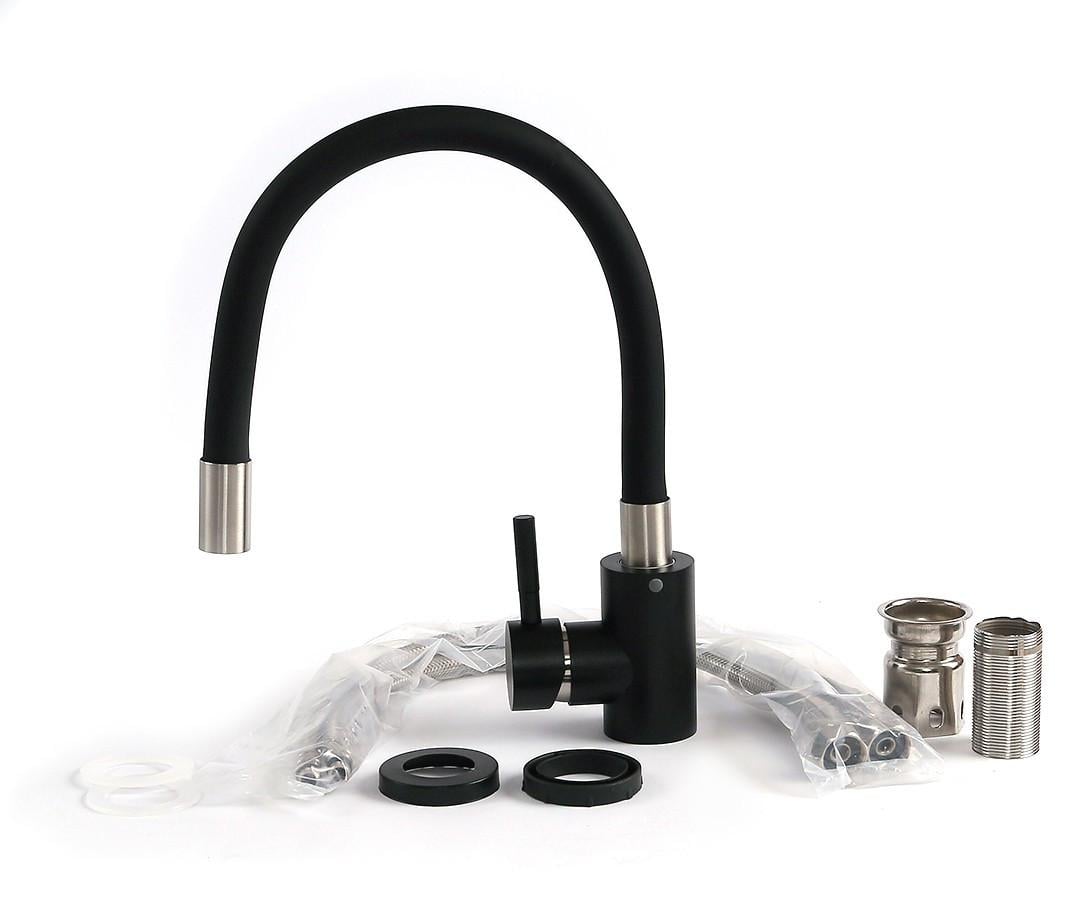 Смеситель кухонный с гнутым изливом Черный (003)