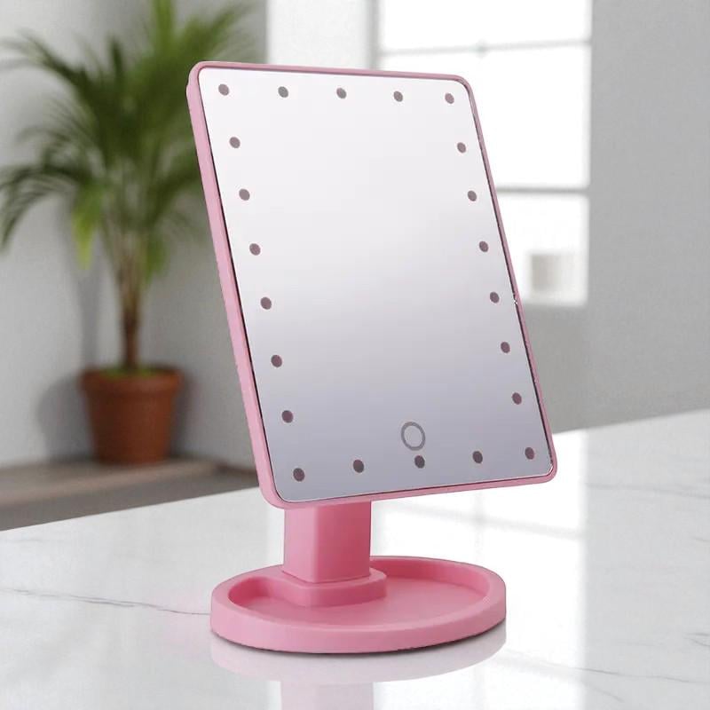 Зеркало с LED подсветкой для макияжа Розовый