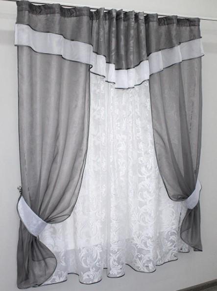 Шторки кухонные с подвязками 270х170 см Графитовый/Белый (081к) - фото 3 Шторки кухонные с подвязками 270х170 см Графитовый/Белый (081к) - фото 3