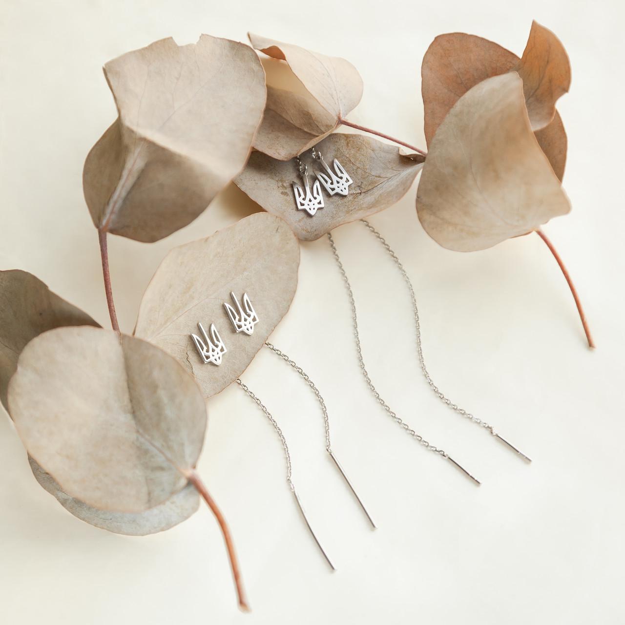 Серьги-протяжки серебряные с подвесом в виде герба Украины