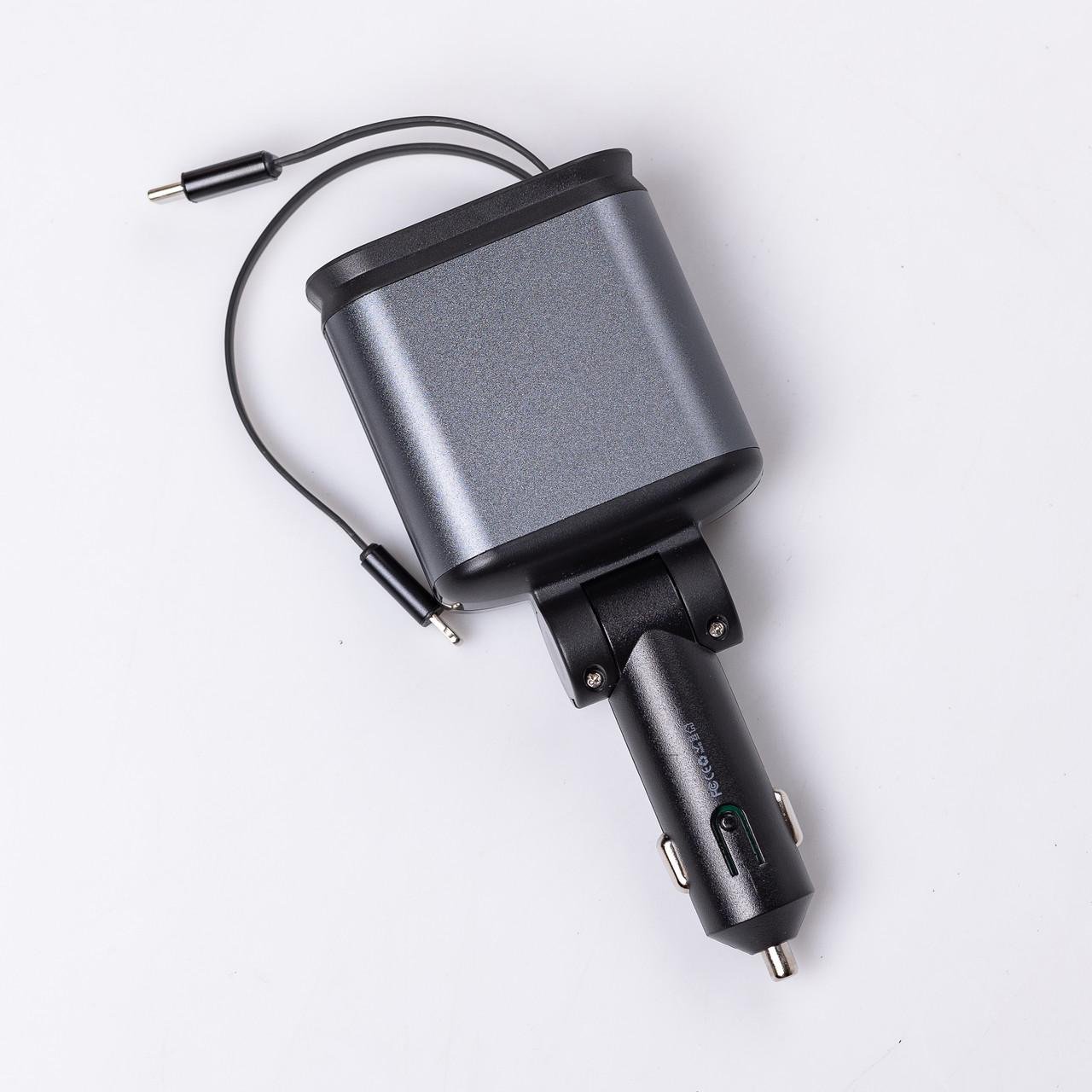 Зарядний пристрій автомобільний LED-проекція зі швидкою зарядкою та висувними кабелями Apple Lightning/USB-С (6836) - фото 3