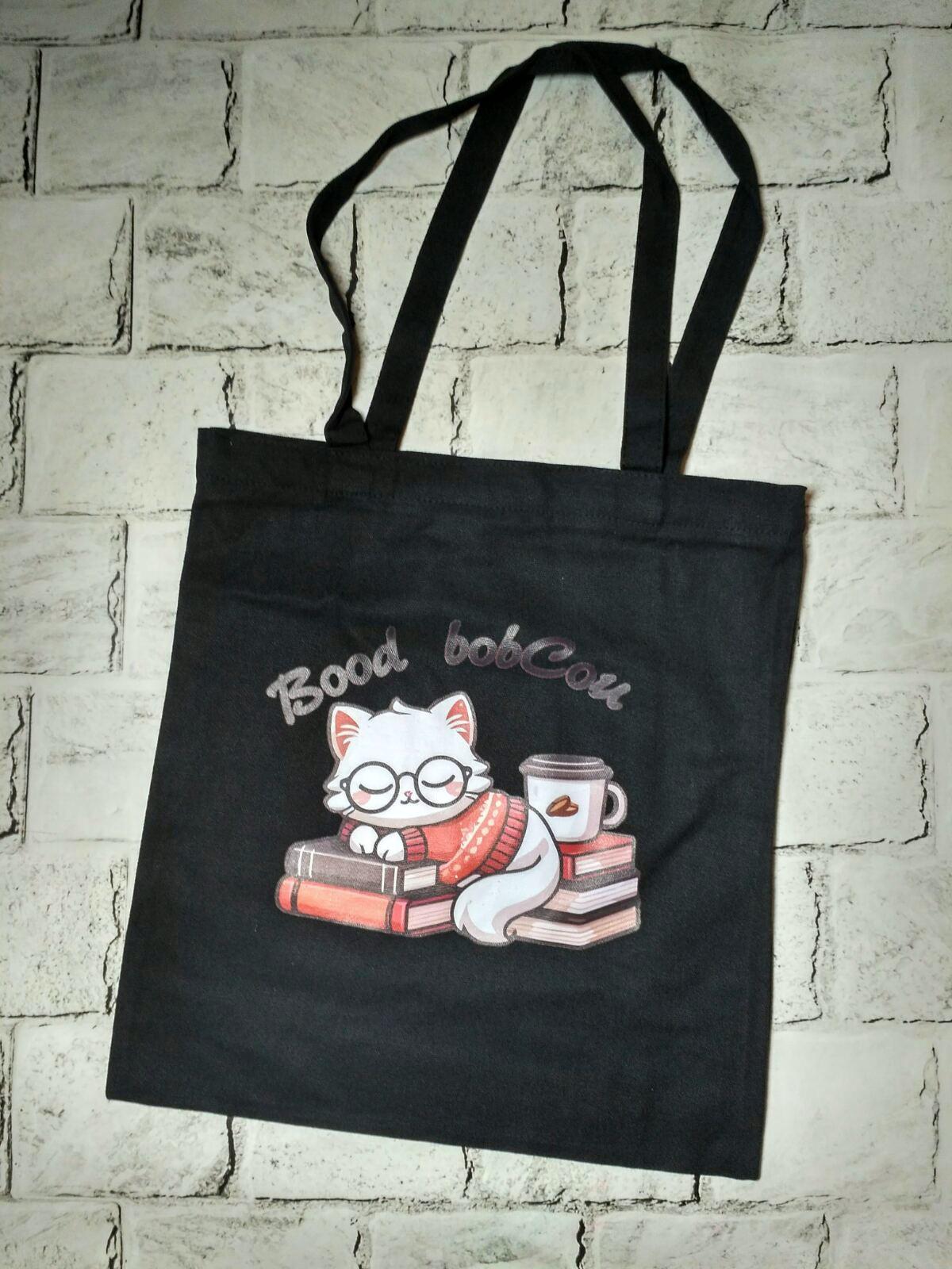 Эко-сумка шоппер на молнии Котик 35х38 см Черный (25-147) Эко-сумка шоппер на молнии Котик 35х38 см Черный (25-147)