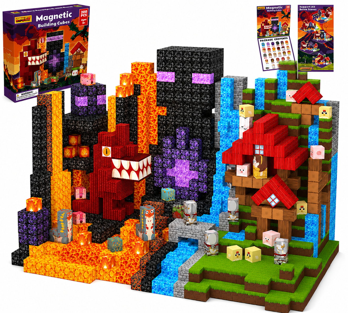 Конструктор магнитный в стиле Minecraft 200 дет. (36974735)