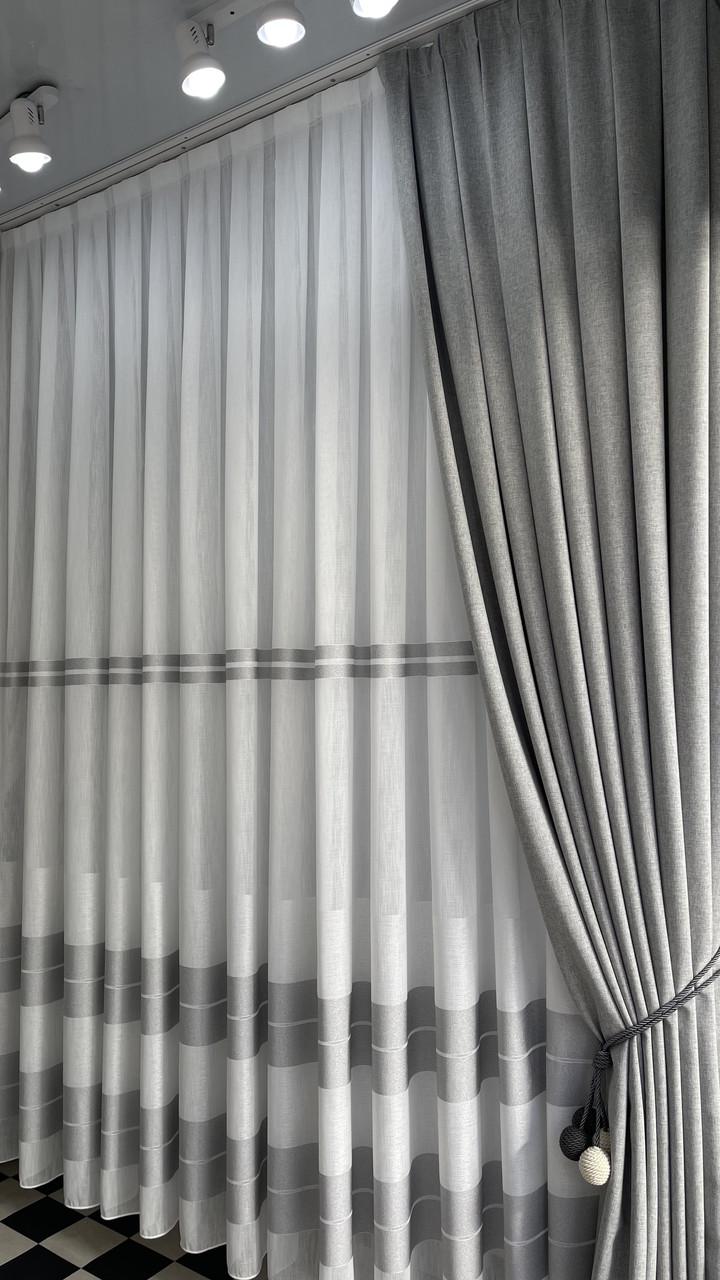 Тюль оносва лён серые полоски