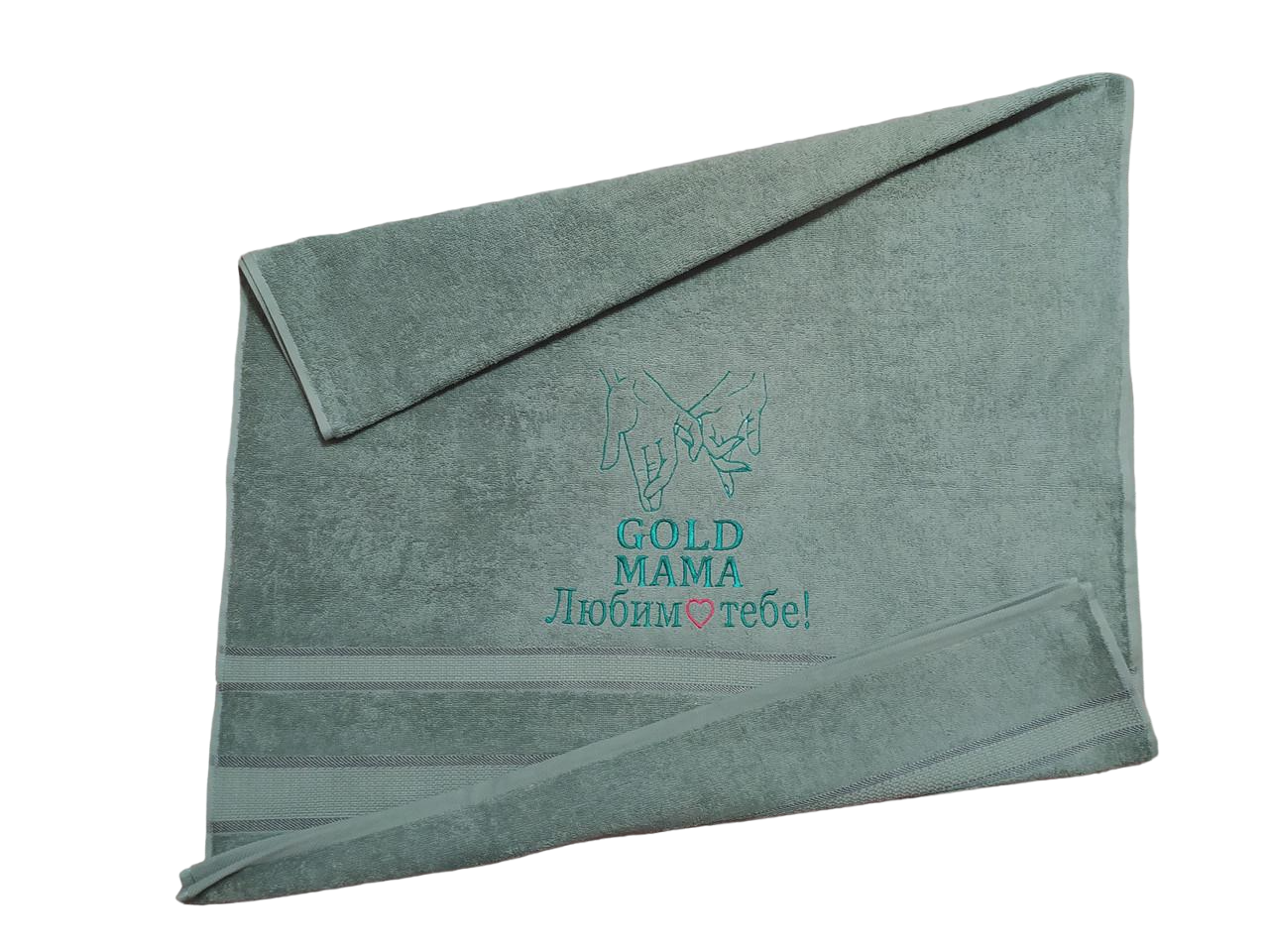 Полотенце махровое с индивидуальной вышивкой Gold 70х140 см Оливковый (02996)