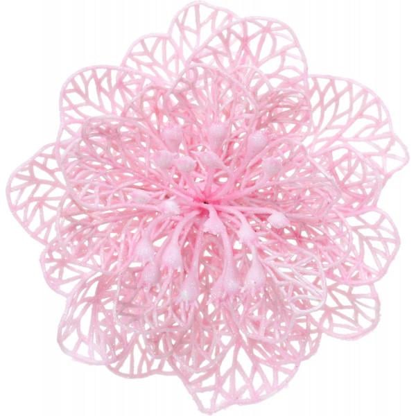 Квітка декоративна новорічна 10 см із затискачем Рожевий (7922903)