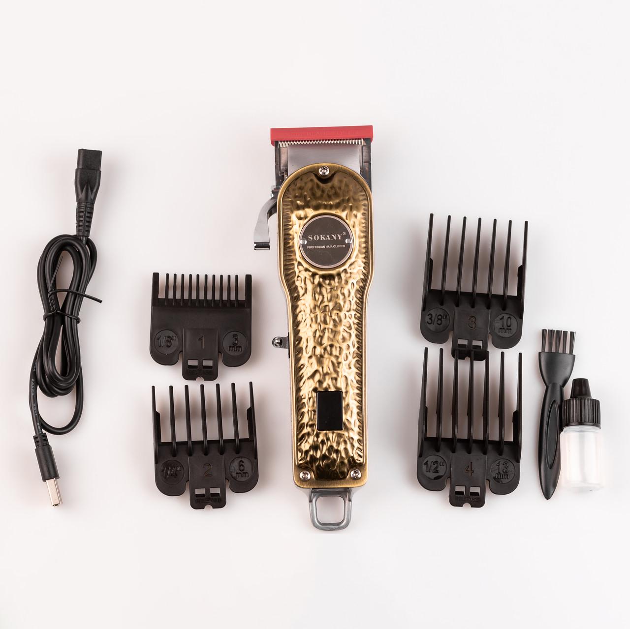 Машинка для стрижки Sokany SK-LF-9976 аккумуляторная с 4 насадками и USB Золотой (3729) - фото 7