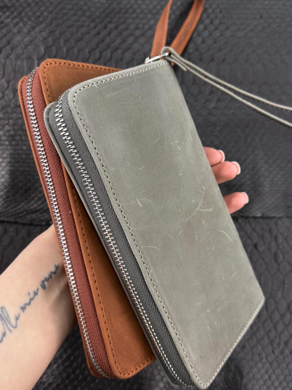 Клатч-гаманець шкіряний з натуральної шкіри Crazy Horse Сірий (2576234715) - фото 2