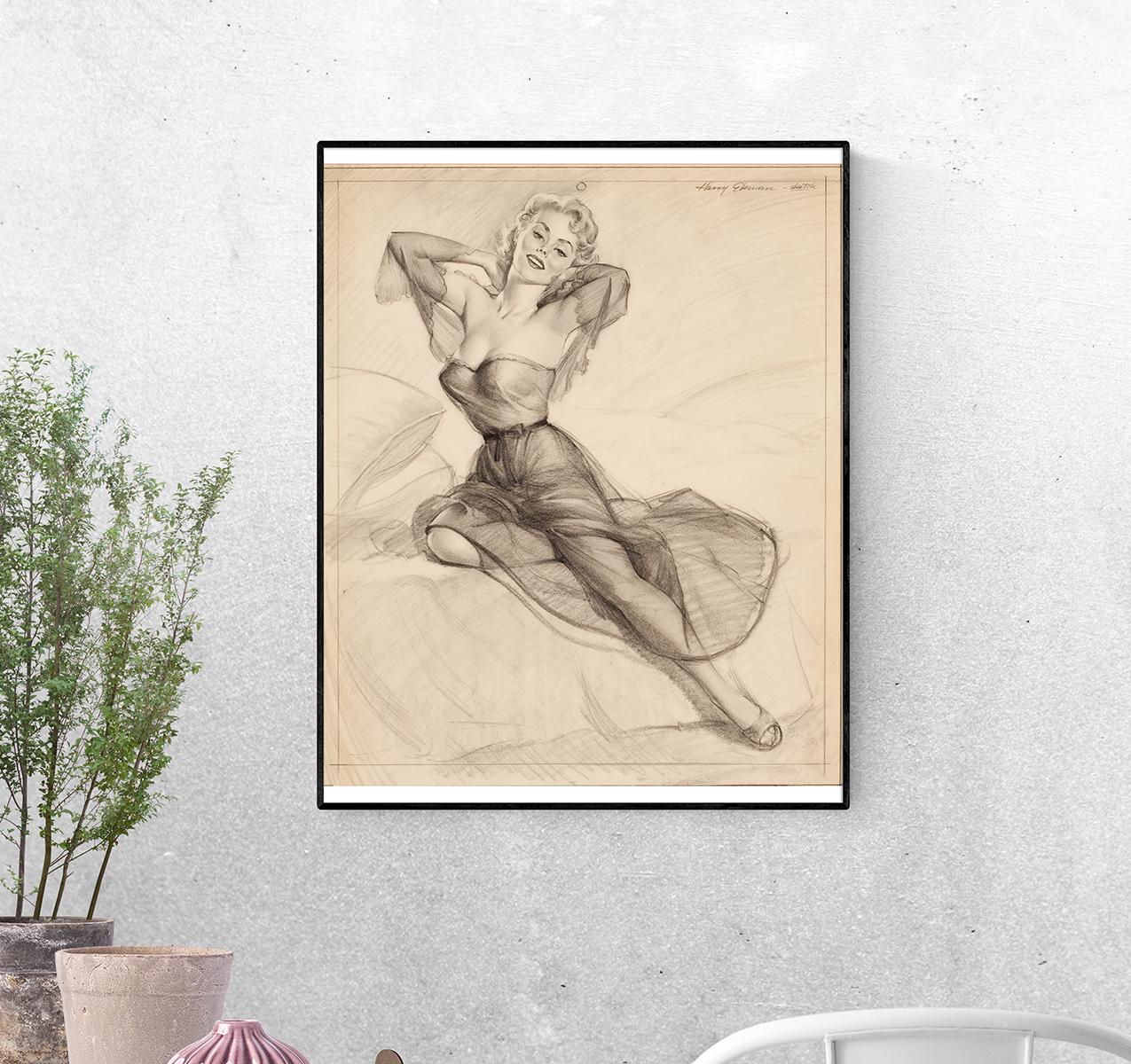 Постер Девушка сидит на кровате Гарри Экма формат А-5 (pin_up010253_Poster)