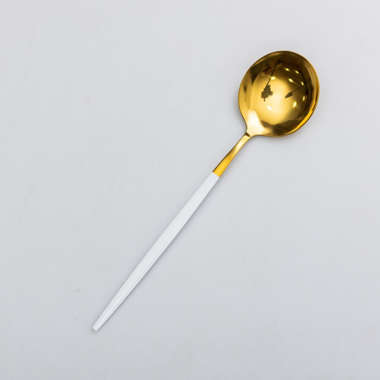 Набор чайных ложек из нержавеющей стали 12,9 см 6 шт. Белый/Золотойй (6532) - фото 3 Набор чайных ложек из нержавеющей стали 12,9 см 6 шт. Белый/Золотойй (6532) - фото 3