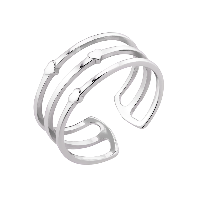 Кольцо серебряное Три сердца широкое для верхней фаланги р. 18