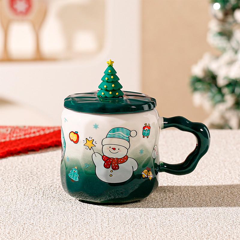 Чашка Lesko Новогодняя феерия JJX010 с ложкой и крышкой в подарочной упаковке Green (31160244)