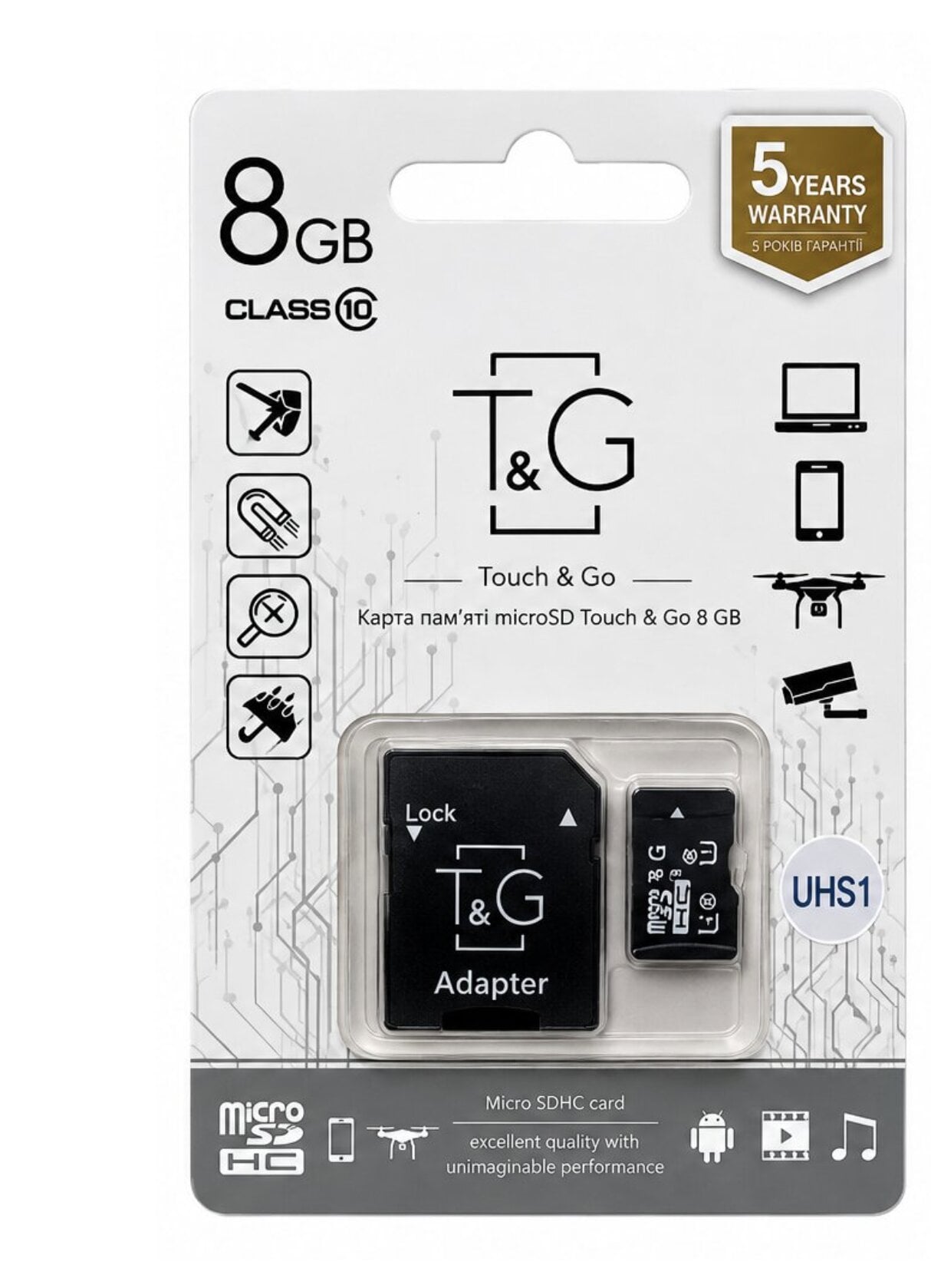 Карта памяти T&G micro SDHC 8 GB Class 10 с адаптером (KTG8)